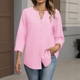 thumbnail image 5 of Button Down Shirts for Women Cotton Linen V Neck 3/4 Sleeve Tops Dressy Casual Loose Work Blouses Pink S, 5 of 5