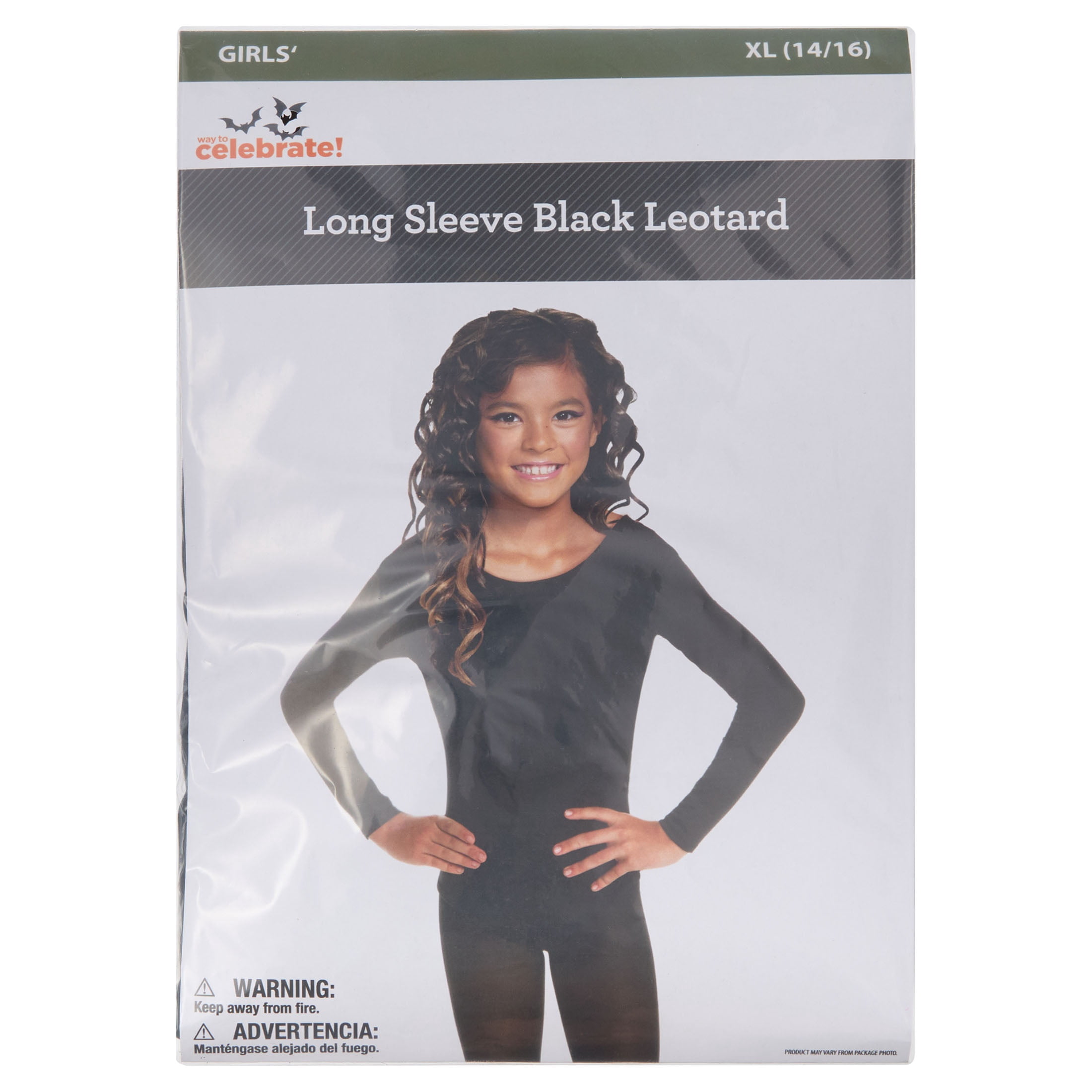 Long Sleeve Leotard Costume Accessory for Children, Black, XL (14/16), Halloween by Way To Celebrate