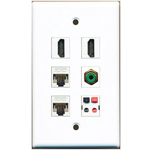 RiteAV - 2 HDMI 1 Port RCA Green 2 Port Cat5e Ethernet White 1 Port Speaker Wall Plate