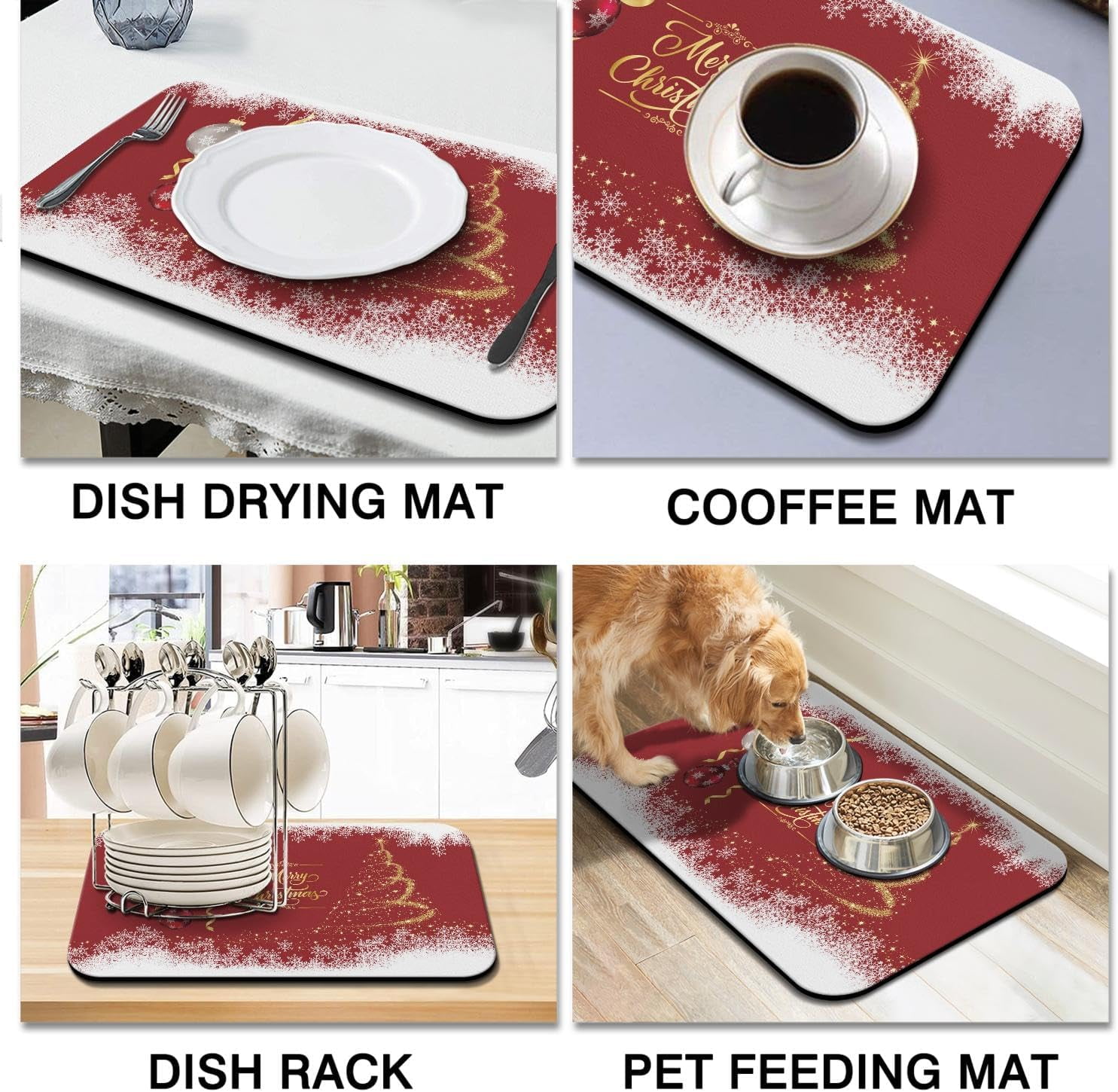 Christmas Dish Drying Mat 19x12in,Christmas Drying Mat for Kitchen Counter,Absorbent Hide Stain Anti-Slip Coffee Bar Accessories Fit Under Coffee Machine Mat,Dish Drying Mats for Kitchen