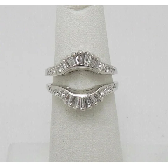 White Moissanite Baguette Cut 2 Ct Ring Enhancer Wrap Guard 14K White Gold Plated