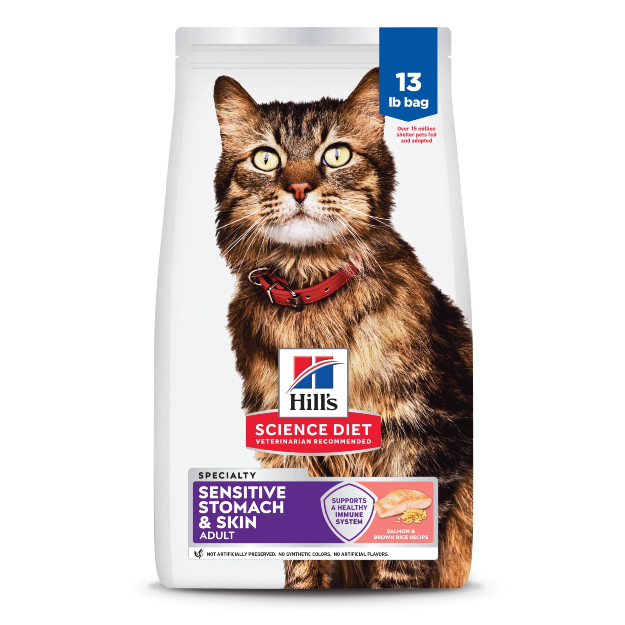 Hill's Science Diet Sensitive Stomach & Skin Salmon & Brown Rice Recipe Dry Cat Food, 13lb Bag