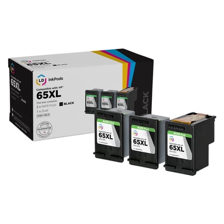 LD Products InkPods Cartridge Replacements for 65XL (Black  3-Pack with OEM Printhead)