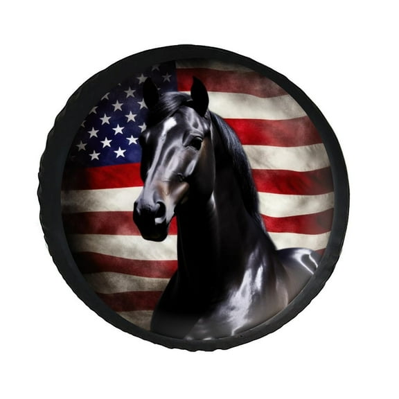 KAKALAD American Flag Dark Horse 02 Spare Tire Cover PVC Leather Wheel Protectors Weatherproof Universal Dust-Proof for Trailer Rv SUV Truck Camper Travel Trailer Accessories 14 Inch