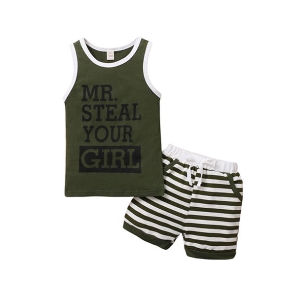Qarigey Yinyinxull bebé niños 2 uds conjuntos sin mangas verano camisetas sin mangas pantalones cortos conjuntos de ropa gris 2-3 años conjuntos de ropa Verde 90cm Qarigey AP002834-08