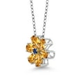 thumbnail image 4 of Gem Stone King 925 Silver and 10K Yellow Gold Yellow Citrine and Blue Created Sapphire Pear Shape Flower Pendant Necklace for Women | 2.03 Cttw | Gemstone Birthstone | with 18 inch Chain, 4 of 4