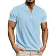 thumbnail image 3 of TAGOLD Mens Summer Short Sleeve Stand Collar Blouse & Shirt Solid Color Button Casual Top, 3 of 5