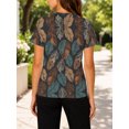 thumbnail image 4 of Vintage Feather Tops for Women Short Sleeve Crewneck All-Over Pattern Casual Tee, 4 of 6
