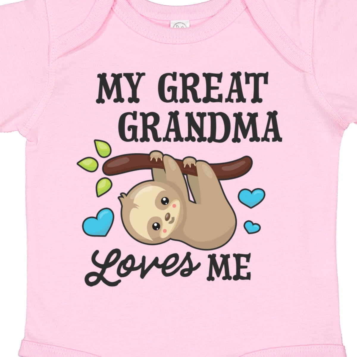 Inktastic My Great Grandma Loves Me with Sloth and Hearts Boys or Girls Baby Bodysuit