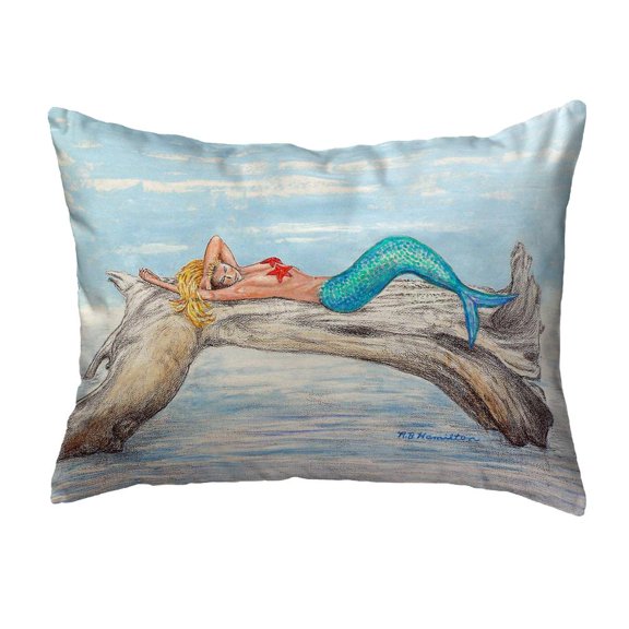 Betsy Drake Interiors Mermaid on Log No Cord Pillow 16x20