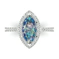 thumbnail image 2 of 2.38ct marquise cut blue moissanite 18k white gold halo Bridal Wedding Engagement Promise Anniversary Ring for Women size 7.25, 2 of 7