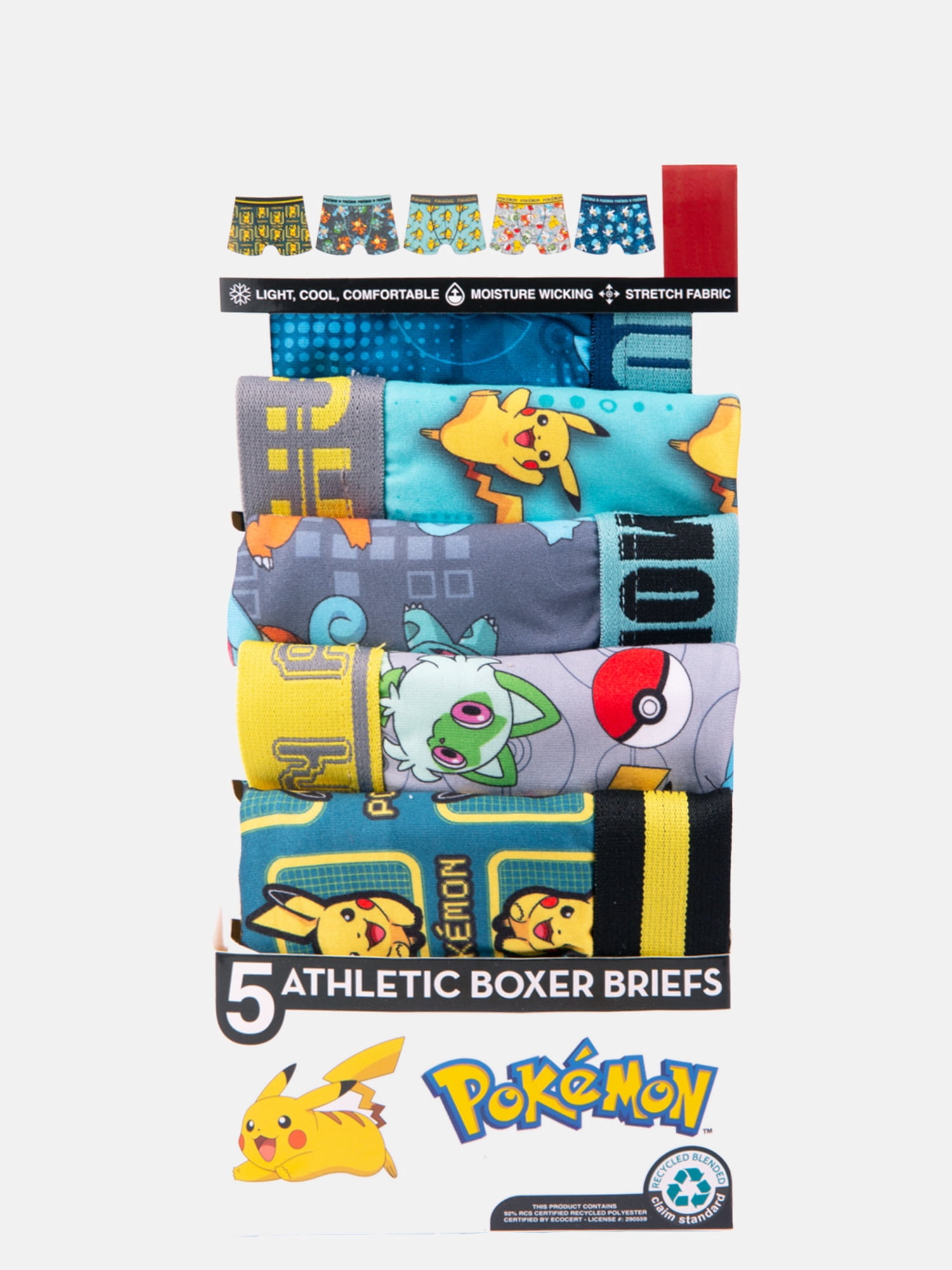 Pokemon Boys Athletic Boxer Brief Character Underwear, 5-Pack, Sizes XS-M