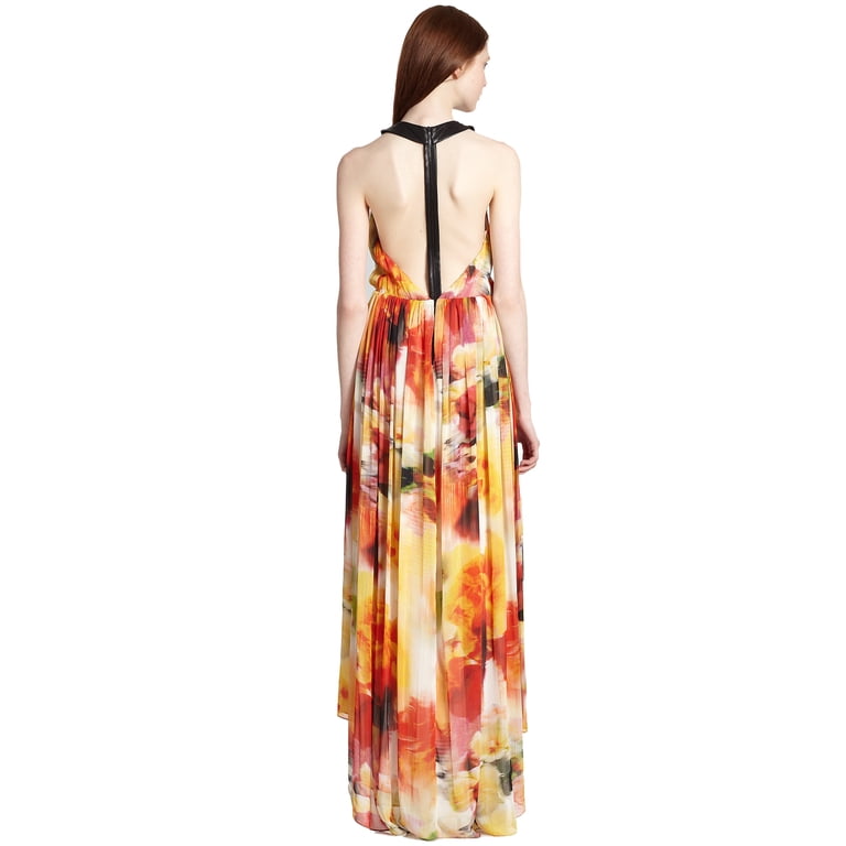 Alice & Olivia Ryan Open Back Floral Print High Low Maxi Gown 
