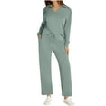 thumbnail image 7 of Roncen Women's V-Neck Long Sleeve Top & Flared Pants Set - Loose Fit Casual Outfit with Drawstring Elastic Waist & Flared Legs for Comfortable Daily Wear, 7 of 7