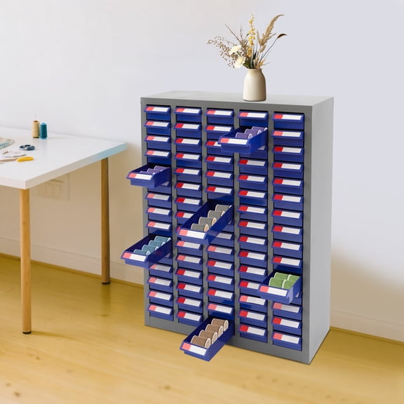 75-Drawer Part Cabinet, Storage Organizer Cabinet for Tools Hardware, Heavy Duty Steel Tool Chest with Lockable Drawers for Garage Workshop, Blue