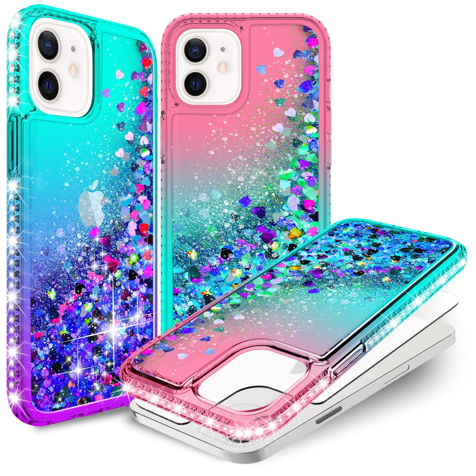 nincyee Shockproof Case for Xiaomi 12 Ultra/12S Ultra,Glitter Shine Diamond  Gradient Color Quicksand Transparent TPU Cover with Rotating Ring