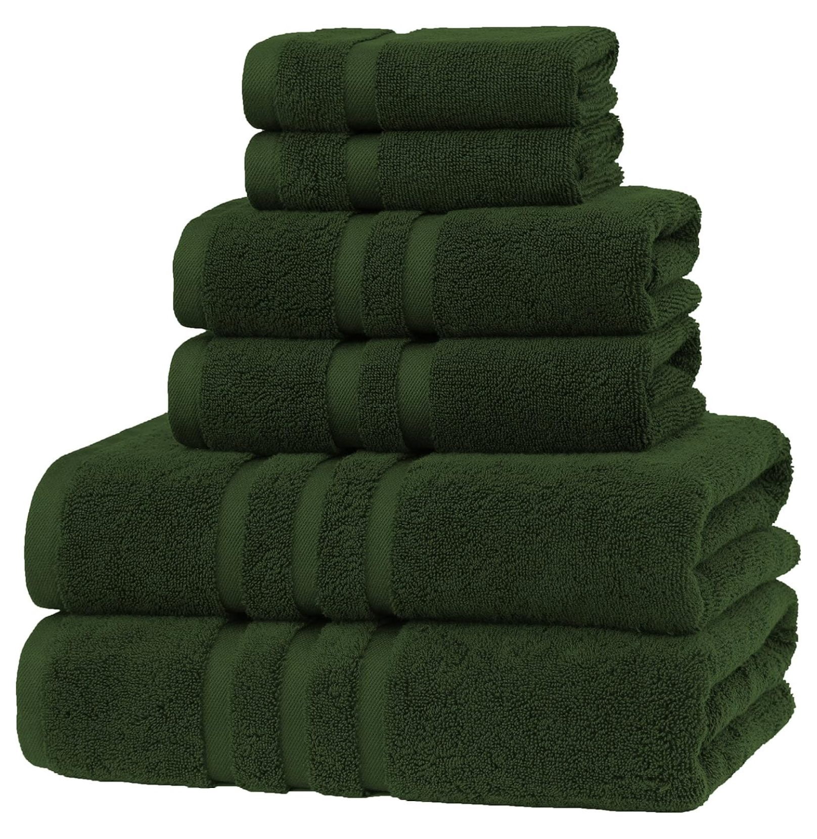 Luxury Hotel & Spa, Turkish Cotton Dark Green Towels Bathroom Sets | 6 Pieces Dark Green Bath Towels Soft and Absorbent Green Towel Set for Your Bathroom