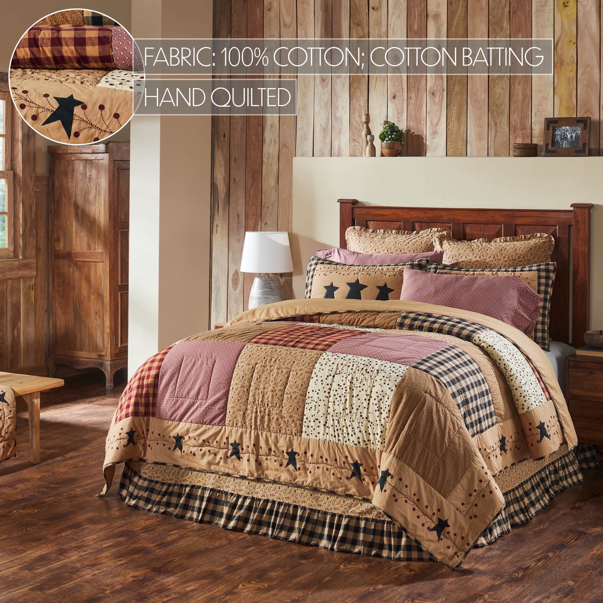 VHC Brands Quilt Queen, Cotton Quilt, Country Bedding, Pip Vinestar Collection, Size - 94x94, Natural