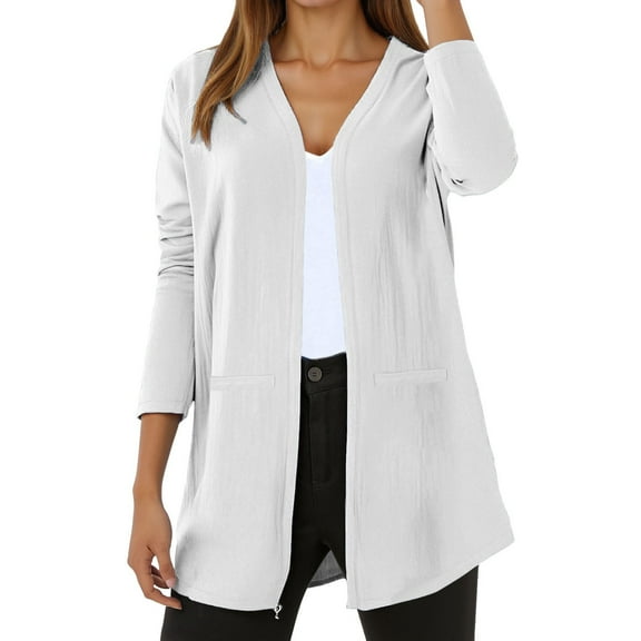 Fiaer Womens Cardigan Sweaters Long Sleeve Trendy Loose Casual Open Front Solid Color Comfort Breathable Tops White XL
