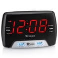 thumbnail image 1 of Westclox Radio reloj digital FM grande con LED rojo de 1,4 pulgadas con puertos de carga duales USB A y C, brillo ajustable, alarmas duales y temporizador de apagado – Reloj despertador moderno para d, 1 of 5
