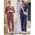 thumbnail image 2 of Ekouaer Waffle Knit Lounge Sets for Women Long Sleeve Pajamas Set with Pockets 2 Pieces Outfits Top and Pants, 2 of 6