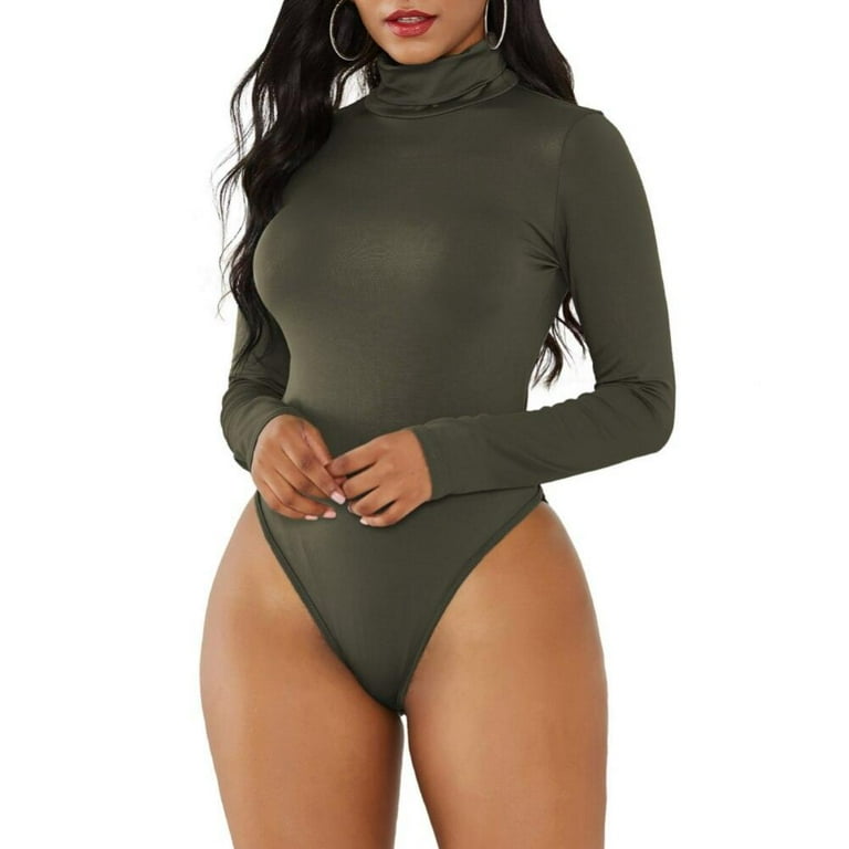 Deepwonder Women Long Sleeve Turtleneck Bodysuit Sexy Stretchy Romper  Jumpsuit Shapewear Basic Solid Bodycon Leotard Top XL - Walmart.com