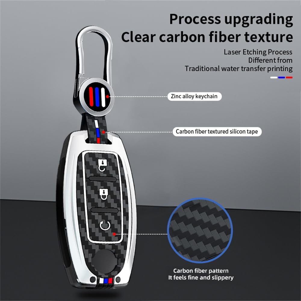 Key Cover with Keychain Fit for Nissan 3-Button Key Fob for Altima Rogue Versa Kicks Maxima Murano Titan Pathfinder Sentra Frontier Juke Armada,Carbon Pattern Holder Key Bag