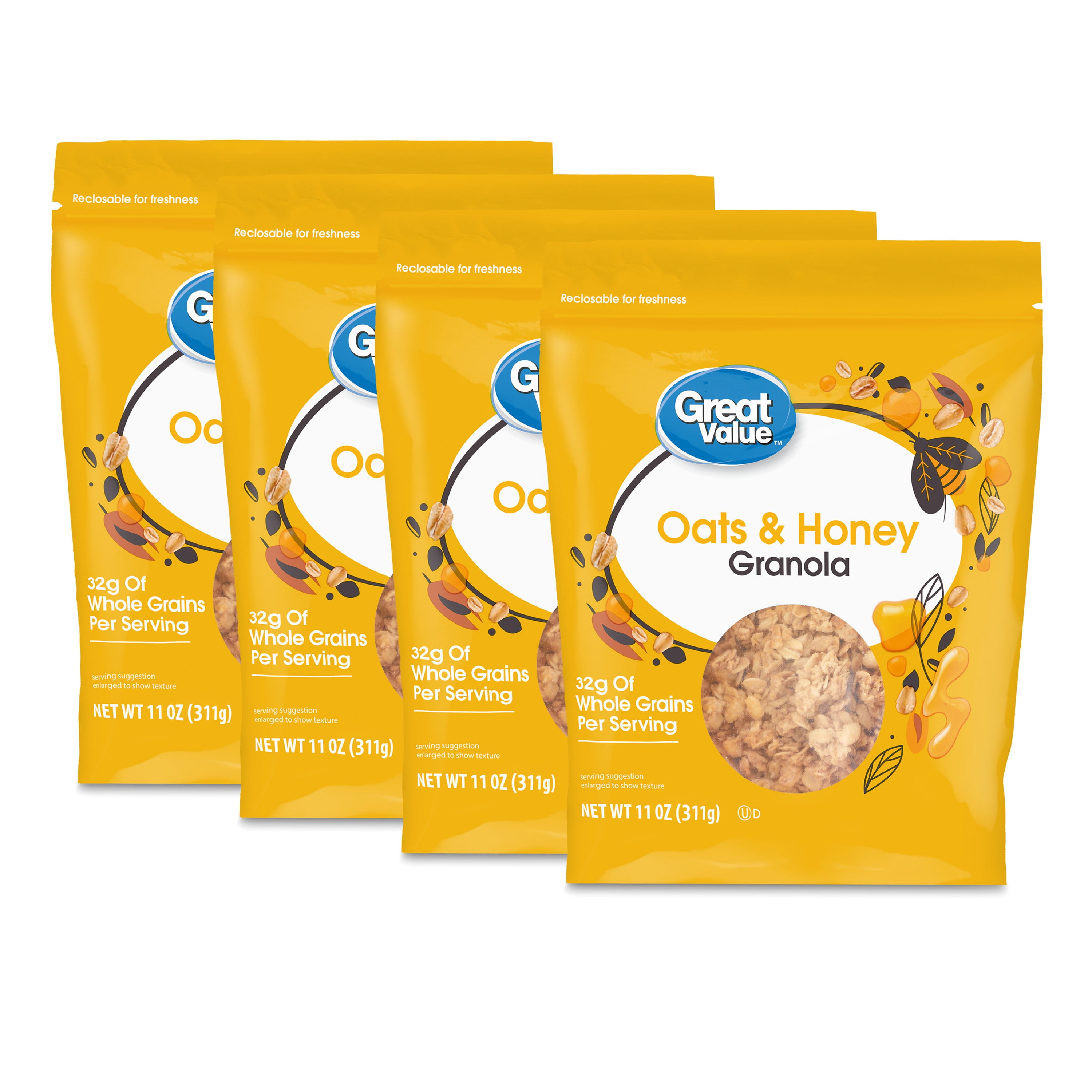 Great Value Oats and Honey Granola, 11 oz, 4 Count