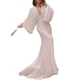 thumbnail image 3 of Vestido elegante de fiesta con escote en V, manga larga, lentejuelas y cola de pez, 3 of 5