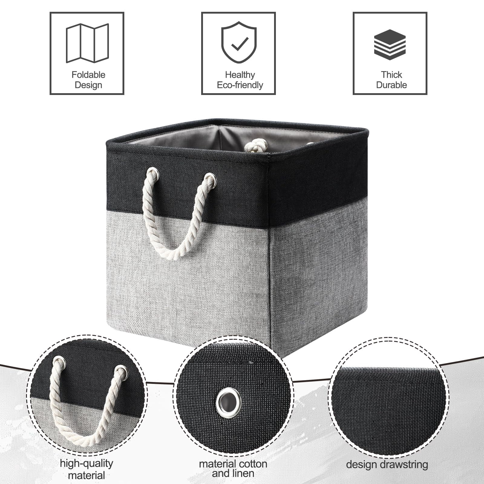 8 Pack Collapsible Storage Bins Fabric Storage Bins Polyester Fabric Baskets with Handles Linen Closet Organizer for Shelf Home Closet Towels Toys(12 x 12 x 12 in,Beige)