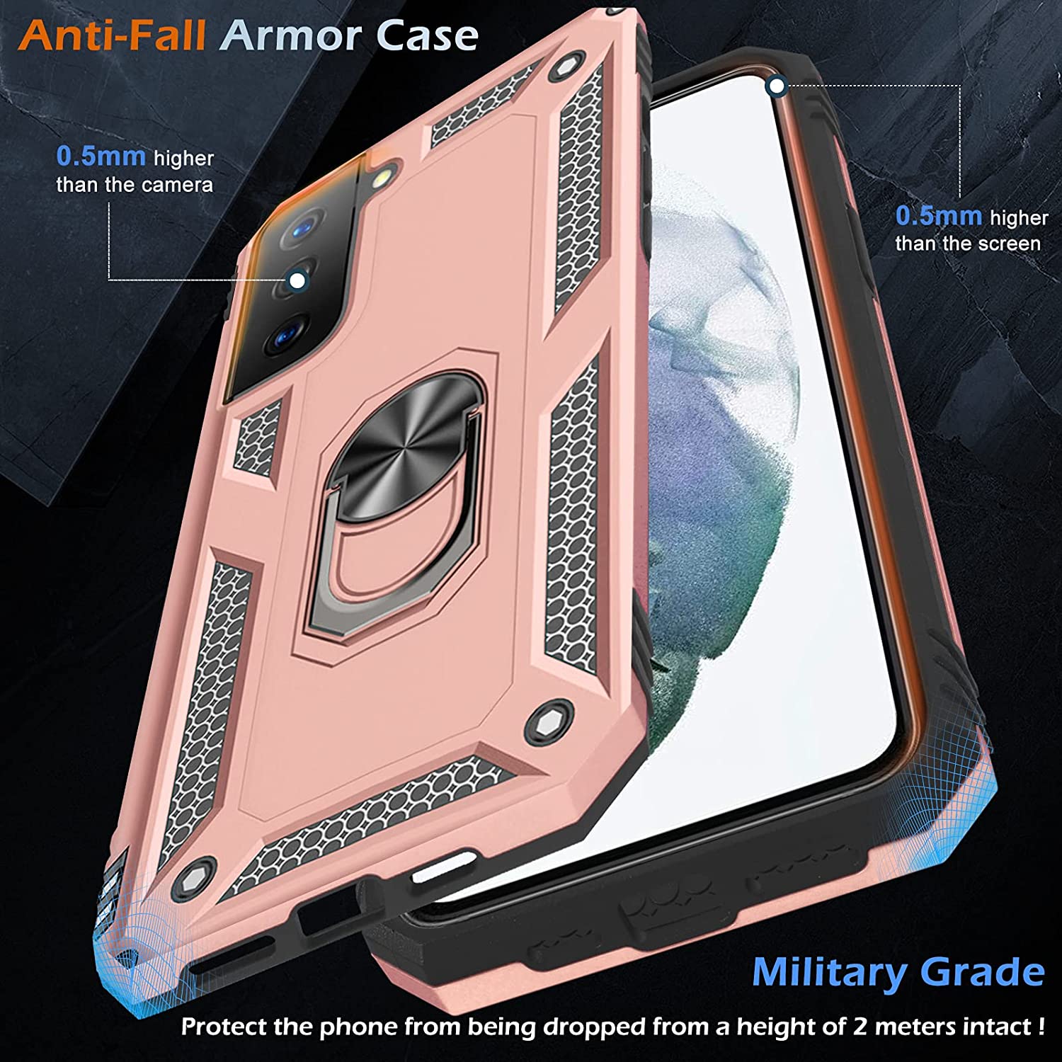 Case for Samsung Galaxy S21 5G Case Heavy Duty with Built in Screen Protector Hard  Military Anti-Fall Bumper Cover for Samsung S21 5G 6.2 2021 Phone Cases with Magnetic Ring Kickstand Black