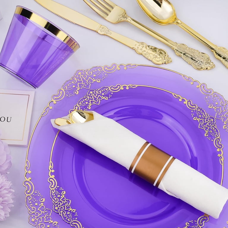 Goodluck Purple Disposable Dinnerware Set, 350-Piece for 50 Guests photo 7
