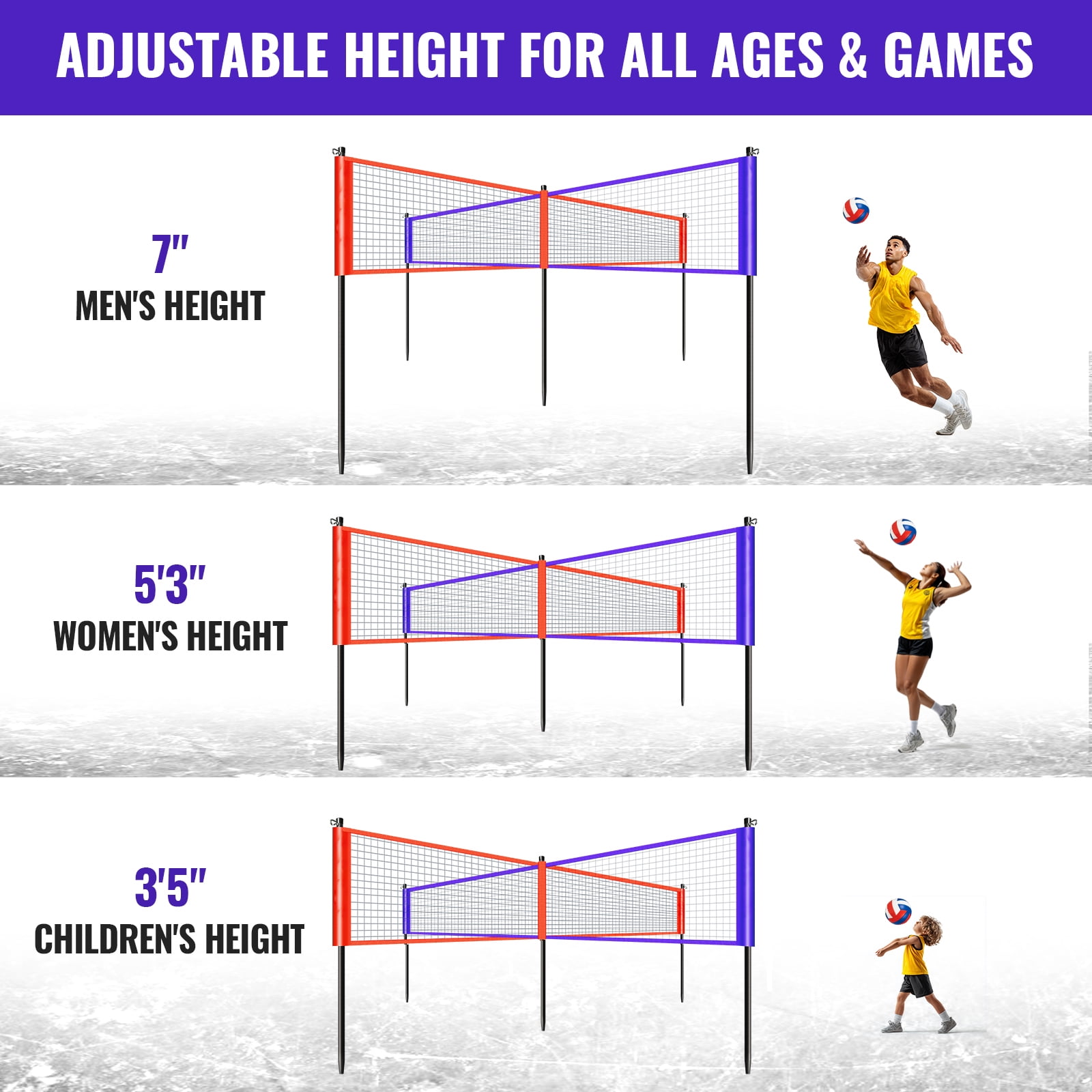 CureCalor 4 Way Volleyball Net Set, Adjustable Height, 4 Square Volleyball Set for Backyard & Beach