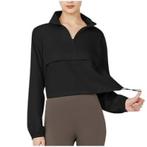 Sevevn Half Zip Pullover Cropped Jackets for Women Long Sleeve Workout Athletic Running Yoga Shirts