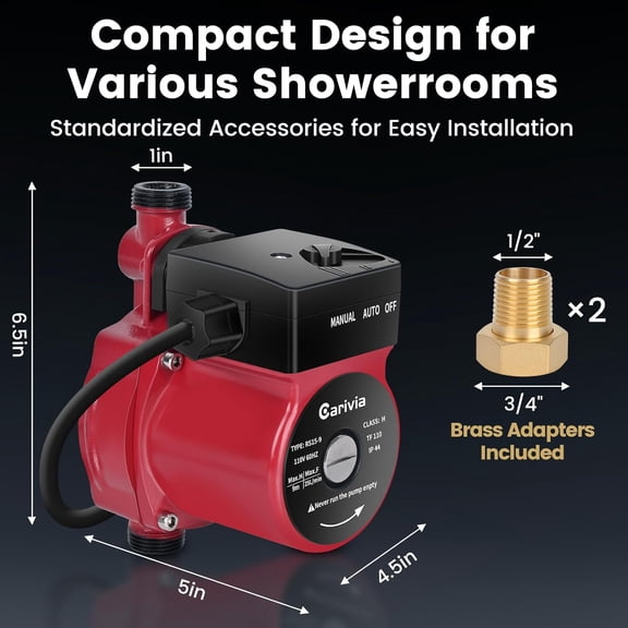 Hot Water Recirculating Pump, 120W 110V Water Circulator Pump, Automatic Circulation Pump NPT 3/4" w/NPT 1/2" Brass Adapter for Domestic Hot Water Recirculating System