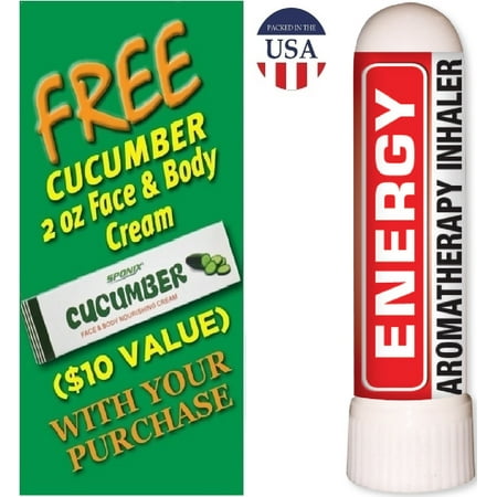 100 Ml Face - Organic Aromatherapy Energy Nasal Inhaler - Made with 100% Organic Essential Oils - 0.7 ml - with FREE Cucumber Face & Body Nourishing Cream by Sponix
