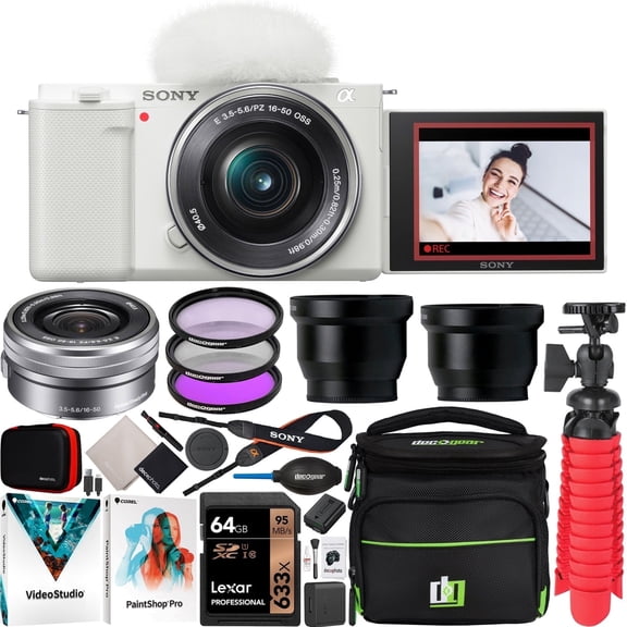 Sony ZV-E10 Mirrorless Alpha APS-C Vlog Camera Body and 16-50mm F3.5-5.6 Zoom Lens ILCZV-E10L/W