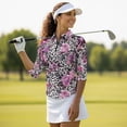 thumbnail image 4 of Uorisanigo Leopard-Print Rose Womens 3/4 Sleeve Golf Shirts Versatile Athletic Polo Workout Tops Comfortable Dry-Fit Fashion Quarter Zip Daily Wear Workout Sports for Women Size S, 4 of 7