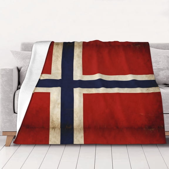 Throw Blanket Norwegian Flag Soft Cozy Fleece Flannel Blanket Home Decor for Couch Sofa Bed 60"x50"