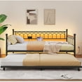 thumbnail image 3 of Senfot Twin Size Metal Daybed with Trundle, Sofa Bed Frame with Charging Station & LED Lights, Perfect for Living Room, Guest Room, Apartment, Black, 3 of 9