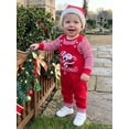 thumbnail image 5 of Cjfdfy Newborn Baby Girl Boy Christmas Outfit Three Piece Set My First Christmas Baby Outfit Striped Rompers And Embroidery Overalls With Hat Infant Holiday Fall Winter Outfit, 5 of 9