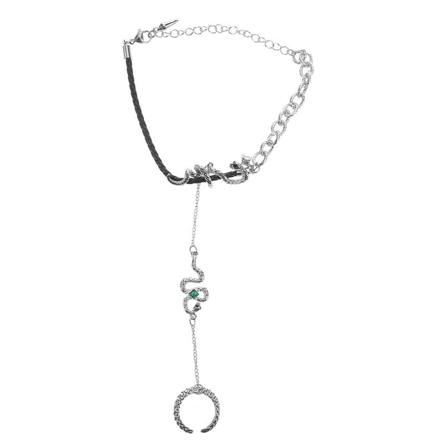 Pulsera de cadena de mano de serpiente de estilo vintage, estilo punk, joyería de serpiente asimétrica para mujer, joyería de mano, anillo, pulsera, cadena de mano trasera