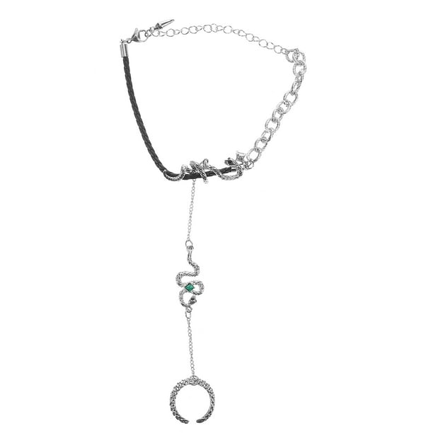Pulsera de cadena de mano de serpiente de estilo vintage, estilo punk, joyería de serpiente asimétrica para mujer, joyería de mano, anillo, pulsera, cadena de mano trasera