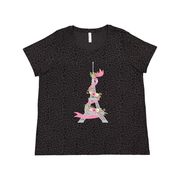 Inktastic Eiffel Tower in Paris with Flowers and Pink Banner Women's Plus Size T-Shirt