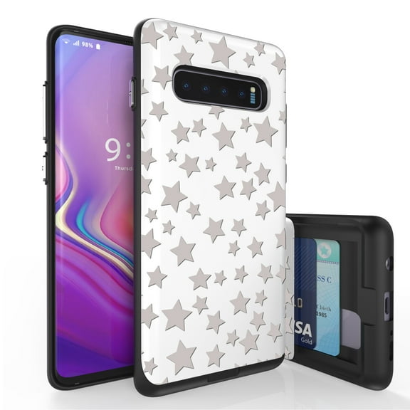 Galaxy S10  Case, Duo Shield Slim Wallet Case   Dual Layer Card Holder For Samsung Galaxy S10  [NOT S10 OR S10e] (Released 2019) Sliver Stars