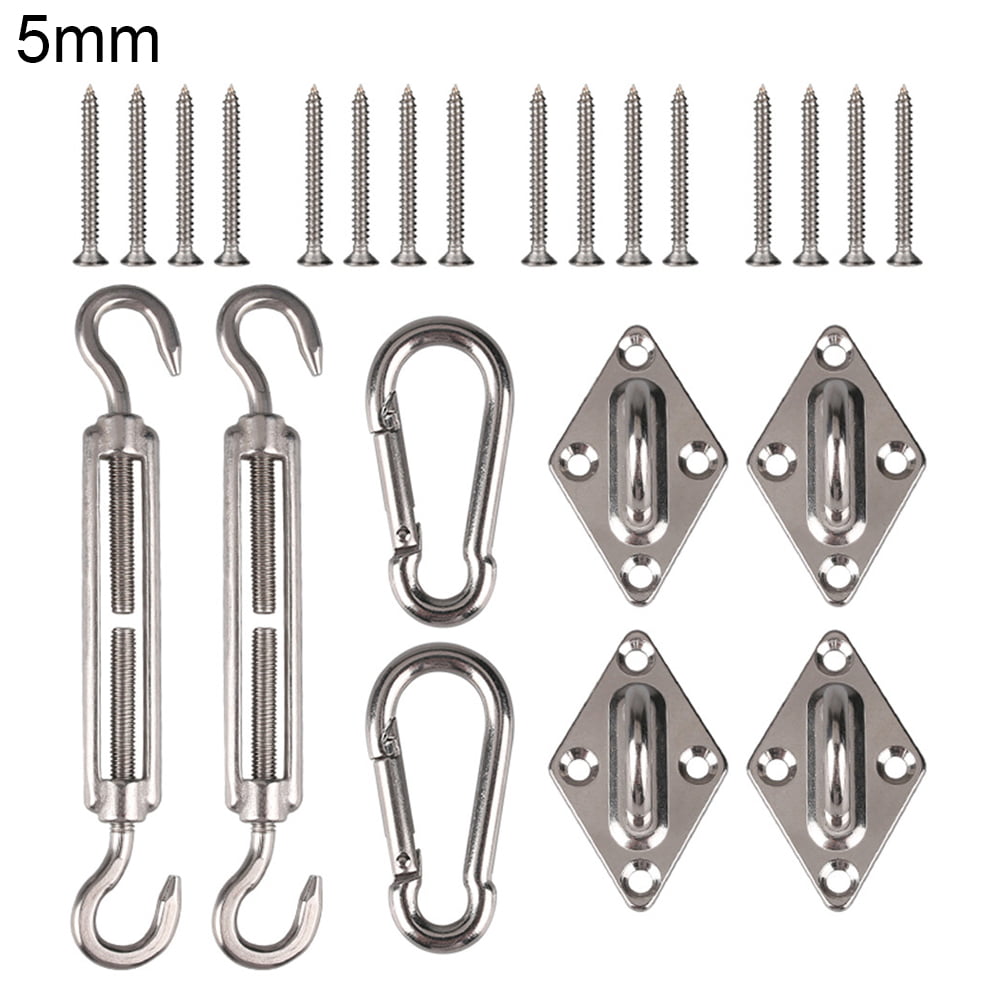 Stainless Steel Sun Sail Shade Canopy Kit Accessories Hook Eye Plate Rings 