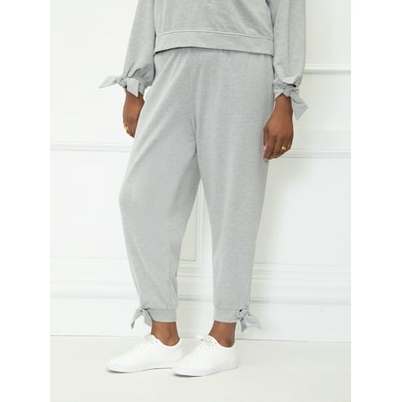 ELOQUII Elements Women's Plus Size French Terry Joggers with Ankle Ties