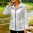 thumbnail image 4 of TEAJOPSUU Women's Zip Up Jackets with Flap Pockets Waterproof Collared Drawstring Waist Long Sleeve Jackets Outdoor Casual Hiking Daily Coats White, 4 of 5