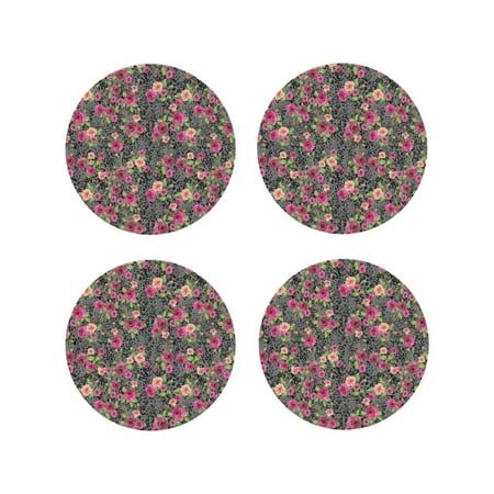 

Matuu Rose Mix Leopard for Cup Coasters Set of 4 Leather Coasters Desk Coasters for Office Measures 4” x 4”-Round Shape