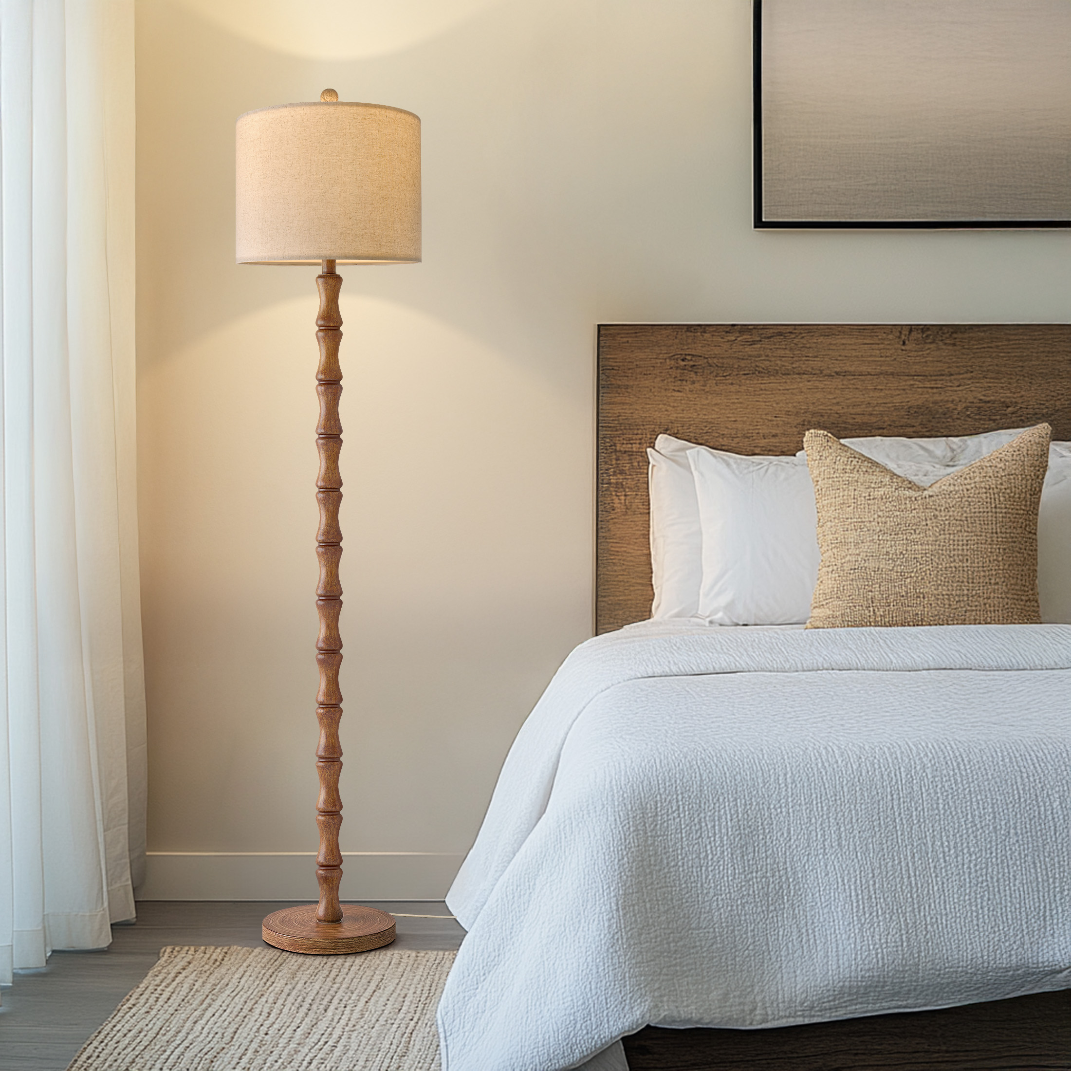 Oneach 62" Farmhouse Floor Lamp, Wood Grain Brown photo 2
